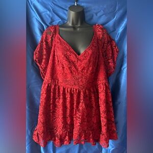 Pre-Loved Torrid Red Lace Blouse